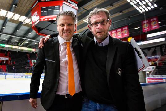 Karlskronas tränare Per Hånberg (v) och assisterande