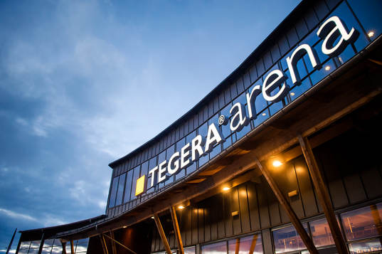 Exteriör på Tegera Arena före ishockeymatchen i SHL