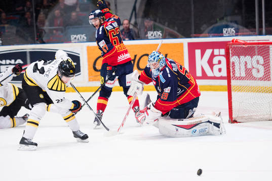 Brynäs Tim Wallace och Djurgårdens målvakt Mantas Armalis