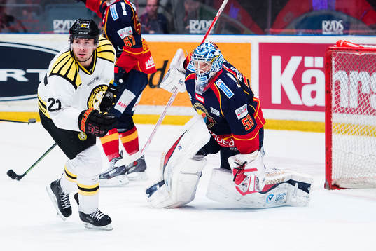 Brynäs Tim Wallace och Djurgårdens målvakt Mantas Armalis