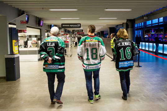 Tre supportrar i Rögles Liljas, Everberg och Liljewalls