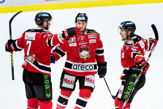 Malmö Redhawks Tobias Ericsson kramas om av Eric Himelfarb