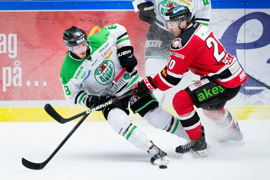 Rögles Sebastian Stålberg och Malmö Redhawks Henrik Hetta