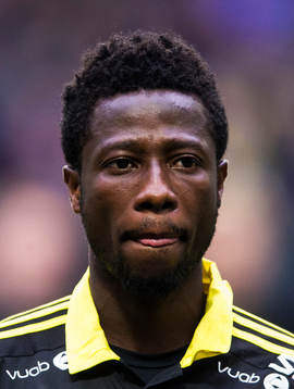 s Ebenezer Ofori innan fotbollsmatchen i Svenska cupen
