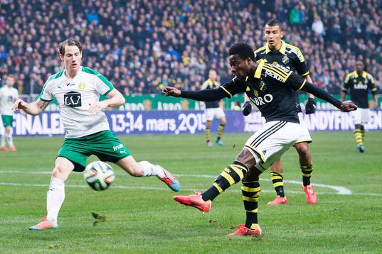 Hammarbys Thomas Guldborg Christensen och Johan Persson mot