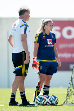 Sveriges målvaktstränare Mikael Olsson och målvakt Hilda
