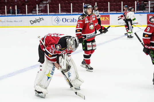 Malmö Redhawks målvakt Niko Hovinen deppar med övriga