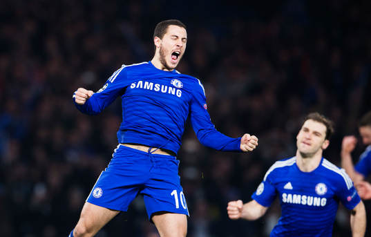 Chelseas Eden Hazard jublar