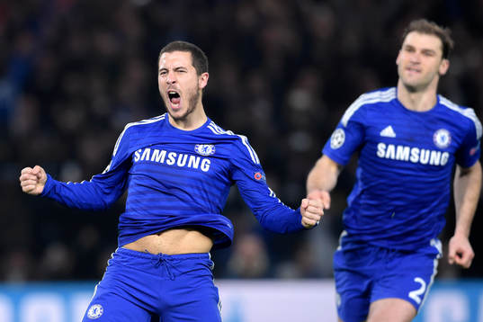 Chelseas Eden Hazard jublar