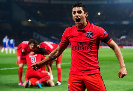 Paris Marquinhos jublar framför sina lagkamrater