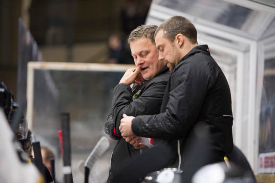 Panterns tränare Stephan Lillis Lundh i samspråk med