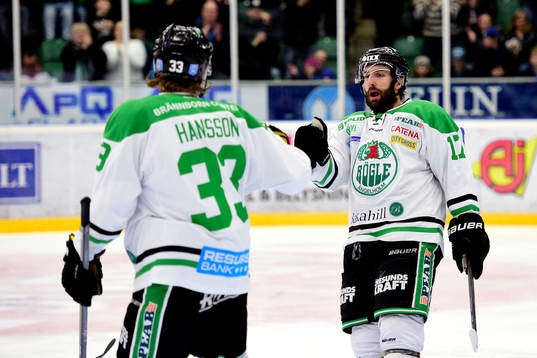 Rögles Niklas Hansson och Rögles Taylor Matson jublar