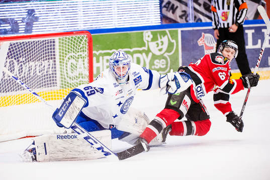 Leksands målvakt Oscar Alsenfelt och Malmö Redhawks Jens