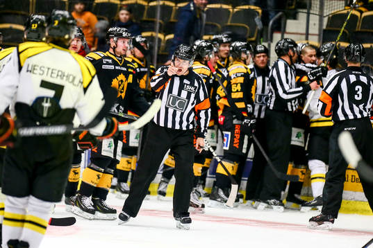Domaren Sören Persson stoppar Brynässpelare