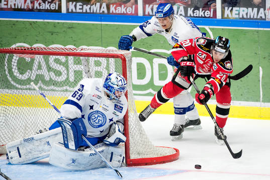 Malmö Redhawks Henrik Hetta oroar bakom Leksands målvakt