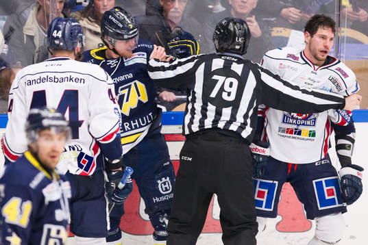s Calle Ridderwall och Linköpings Mattias Sjögren i gruff