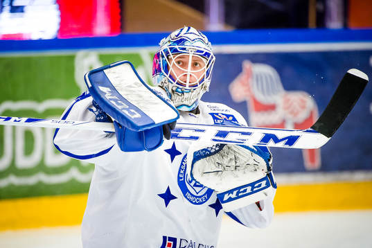 Leksands målvakt Oscar Alsenfelt före ishockeymatchen i