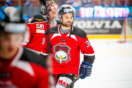 Malmö Redhawks Eric Himelfarb före ishockeymatchen i Kval