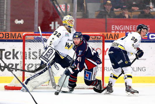 s målvakt Gustaf Wesslau, Linköpings Broc Little, HV71:s