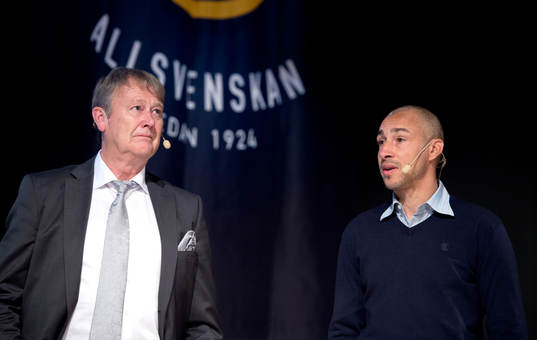 Åge Hareide, tränare Malmö och Henrik Larsson, tränare