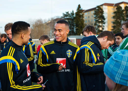 Martin Olsson, Robin Quaison och Marcus Rohdén när det