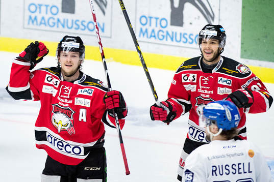 Malmö Redhawks Nicklas Jadeland (tv) jublar med Björn