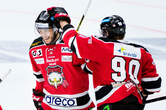 Malmö Redhawks Björn Svensson och Mattias Persson firar