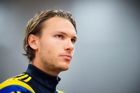 Sveriges Albin Ekdal deltar i en presskonferens
