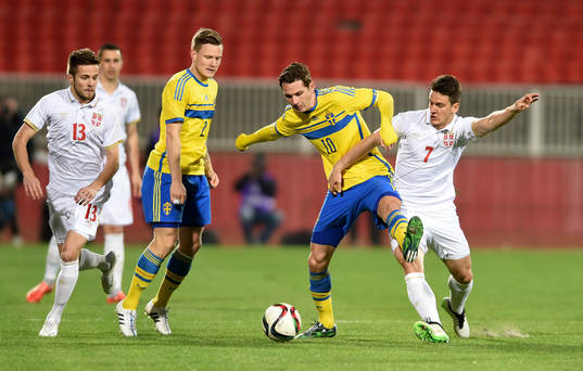 Sveriges Branimir Hrgota och Mattijas Johansson och