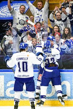 Leksands Jens Bergenström och Tomi Sallinen jublar
