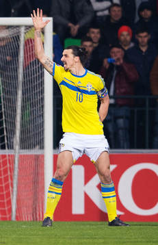 Sveriges Zlatan Ibrahimovic skriker åt medspelare