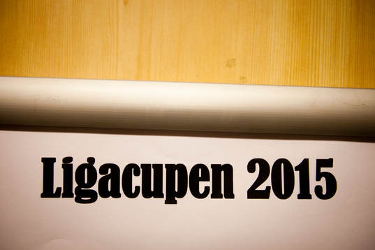 En skylt med texten ligancupen 2015