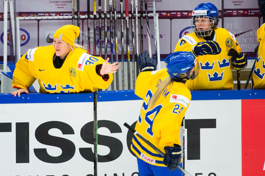 Sveriges målvakt Kim Marti'n Hasson firar Erika Grahm