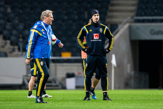 Sveriges förbundskapten Erik Hamrén och Zlatan Ibrahimovic