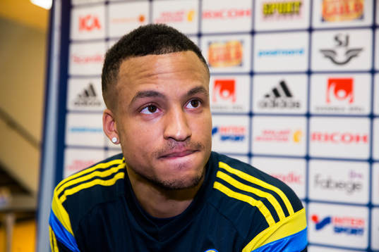 Sveriges Martin Olsson deltar i en pressträff