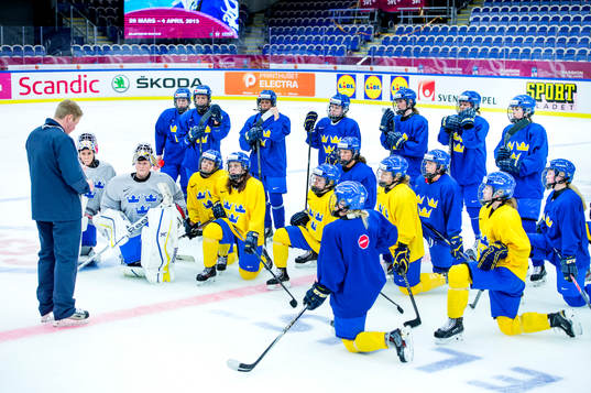 Sveriges assisternade förbundskapten Olof Östblom håller