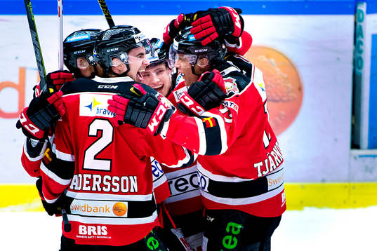 Malmö Redhawks firar Jeremias Augustin gjort 1-0