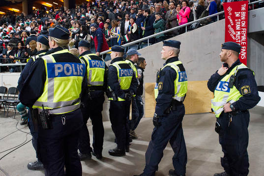 En supporter har tagit sig in på planen och eskorteras ut