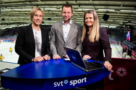 SVTs gästexpert Maria Rooth, expert Mikael Renberg och