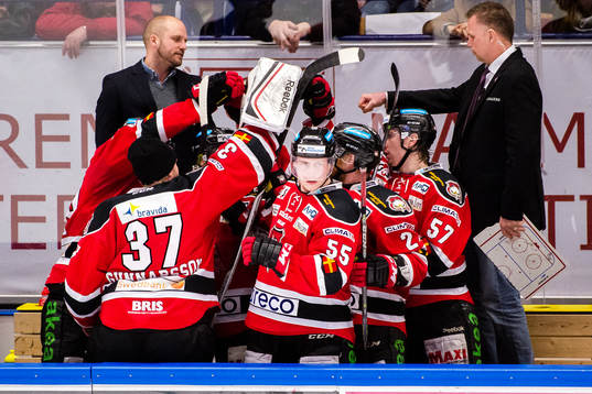 Malmö Redhawks Johan Björk jublar med lagkamraterna i