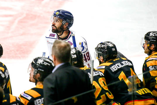 Linköpings Daniel Rahimi pratar med Skellefteås bänk