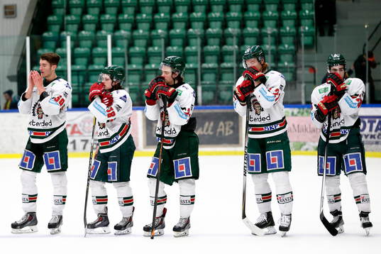 Frölundas Pierre Engvall, David Stenbacka, Erik Borg, Nils