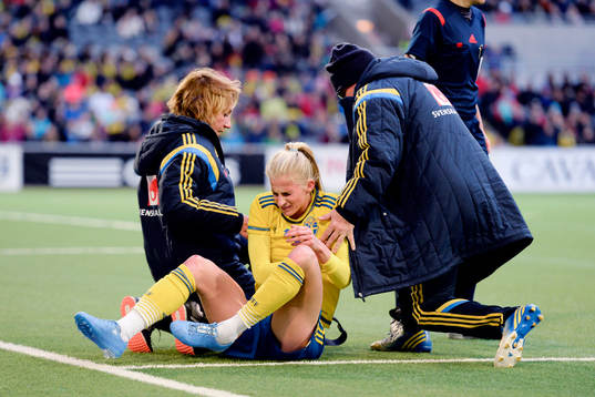 Sveriges Sofia Jakobsson har gjort illa armbågen