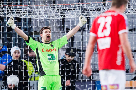 Gefles målvakt Emil Hedvall jublar