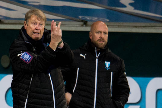 Malmö FFs tränare Åge Hareide och assisterande tränare