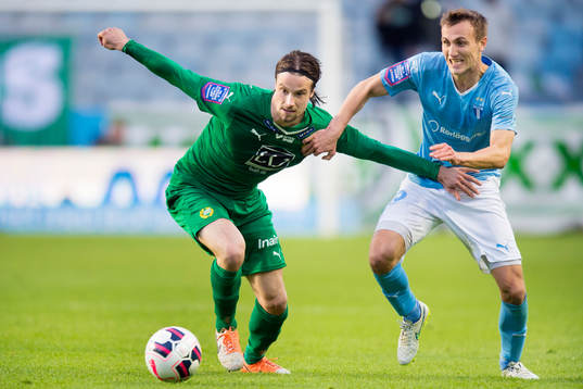 Hammarbys Linus Hallenius och Malmö FFs Magnus Wolff