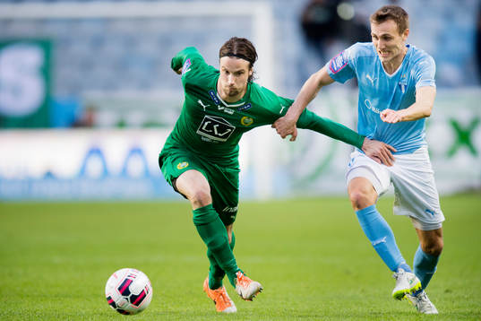 Hammarbys Linus Hallenius och Malmö FFs Magnus Wolff