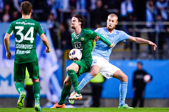 Hammarbys Linus Hallenius och Malmö FFs Filip Helander