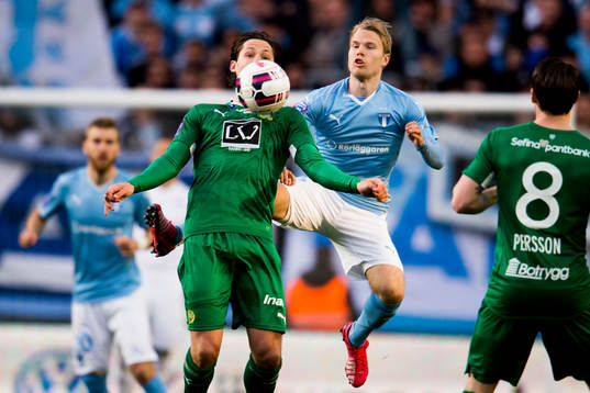 Hammarbys Philip Haglund och Malmö FFs Oscar Lewicki