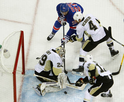 Pittsburgh Penguins goalie Marc-Andre Fleury makes a save